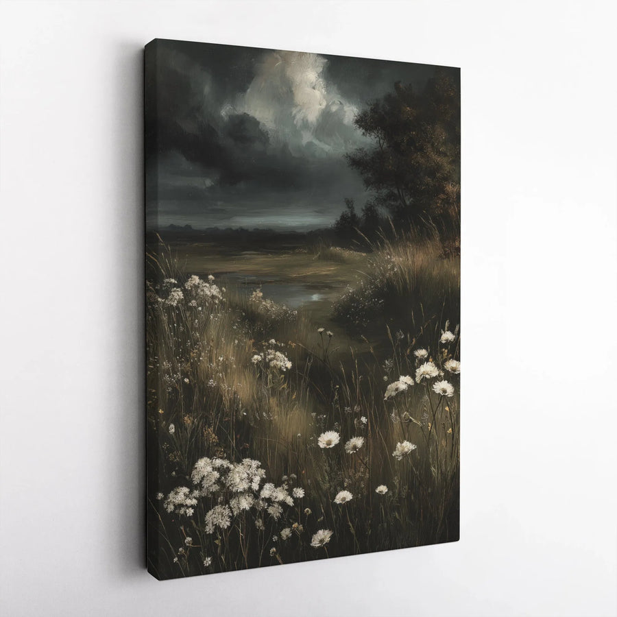 Moody Wildflower Canvas Print | Dark Academia Botanical Art | 1.25 Inch Thick Gallery Wrap | Gothic Home Decor Gift