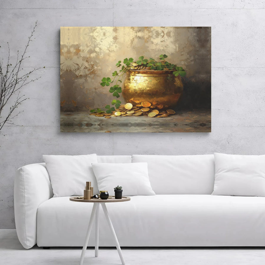 Pot Of Gold Canvas Wall Art | Lucky Shamrock Irish Decor | Premium 1.25-Inch Gallery Wrap | St. Patrick's Day Home Gift For Luck