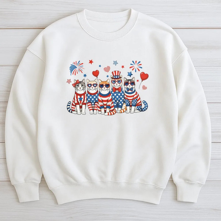 Patriotic Cat Sweatshirt | Funny American Flag Kittens Graphic | Soft Cotton Blend Crewneck | Fourth of July Gift for Cat Lover