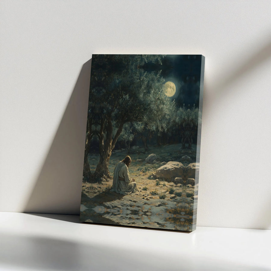 Jesus Praying in Gethsemane Canvas Art | Spiritual Night Garden Scene | Premium Gallery Wrap Wall Decor | Christian Religious Home Gift