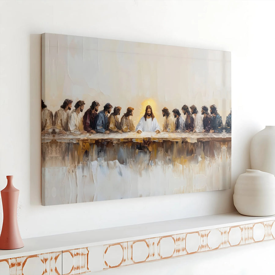 The Last Supper Canvas Wall Art | Modern Abstract Jesus Painting | Premium Gallery Wrap Print | Christian Home Decor Gift for Believers