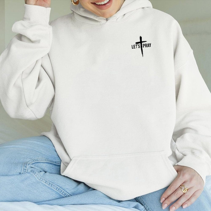 Let's Pray Cross Hoodie | Minimalist Christian Graphic Print | Premium Cotton Blend | Inspirational Faith Gift for Men and Women
