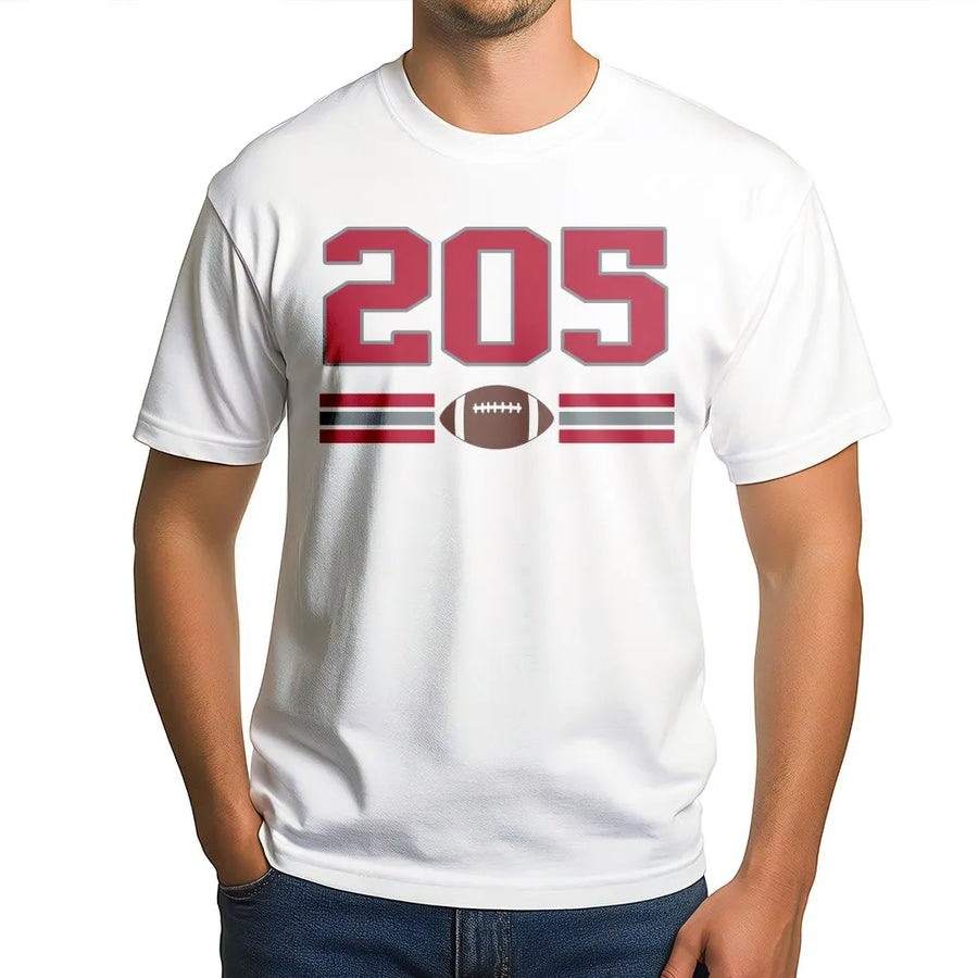 205 Area Code Football Shirt | Vintage College Gameday Graphic Tee | Soft Cotton Unisex Top | Gift for Birmingham Fan