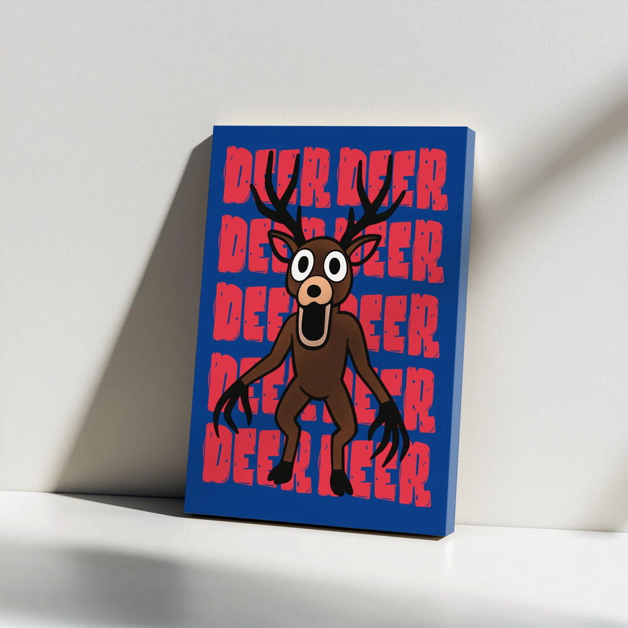 Deer Monster Wall Art | Quirky Cartoon Animal Canvas Print | Premium Gallery-Wrapped 1.25" Frame | Unique Home Decor Gift for Horror Fans