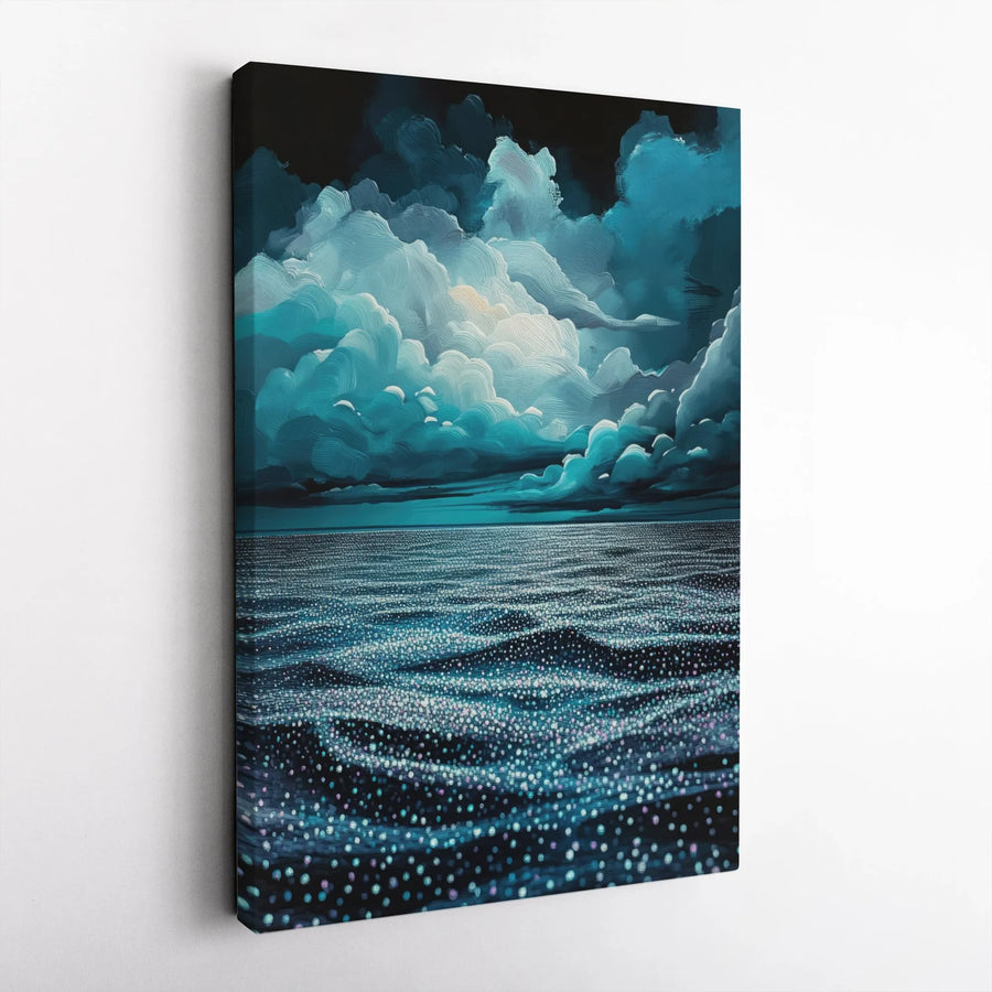 Bioluminescent Ocean Canvas Wall Art | Glowing Night Sea Waves | Premium Gallery Wrap Print | Modern Coastal Home Decor Gift