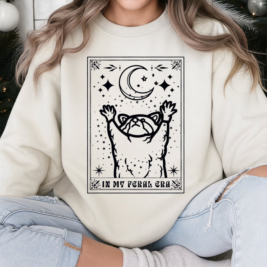 In My Feral Era Raccoon Sweatshirt | Tarot Card Aesthetic Graphic | Premium Cotton Blend | Funny Nature Lover Gift for Her