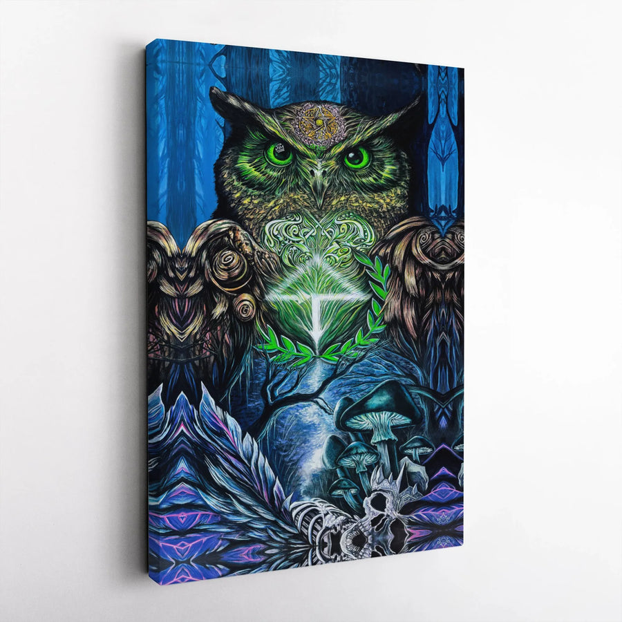 Psychedelic Owl Canvas Print | Occult Forest Spirit Wall Art | Premium Gallery Wrap Decor | Ready to Hang Gothic Home Gift