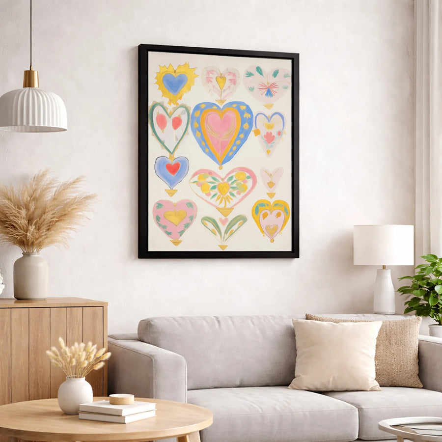 Whimsical Hearts Wall Art | Colorful Botanical Heart Illustration | Premium Gallery Wrapped Canvas | Romantic Home Decor Gift