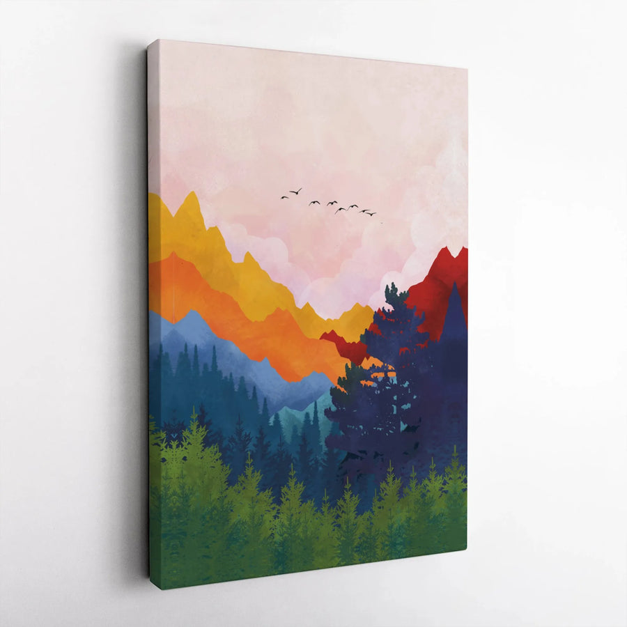 Mountain Forest Canvas Wall Art | Colorful Abstract Landscape Print | Premium 1.25" Gallery Wrap | Nature Decor for Living Room Office