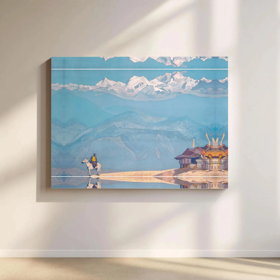 Himalayan Mountain Canvas Wall Art | Surreal Landscape with Horse Rider | Premium Gallery Wrapped Decor | Zen Office or Living Room Statement Gift