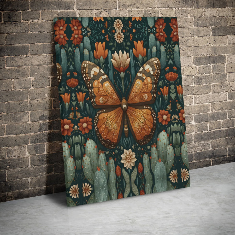 Butterfly Wall Art Canvas | Desert Cactus Floral Folk Print | Premium 1.25-Inch Gallery Wrap | Southwestern Home Decor for Living Room