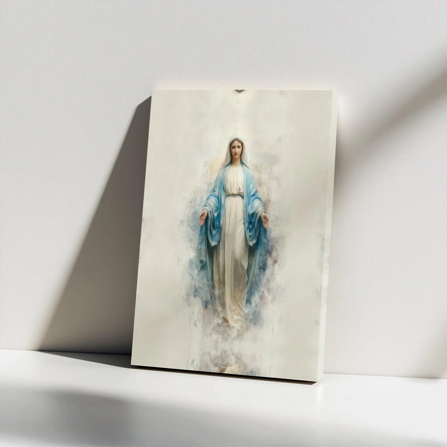 Virgin Mary Wall Art | Watercolor Religious Canvas Print | 1.25" Premium Gallery Wrap | Spiritual Home Decor Gift