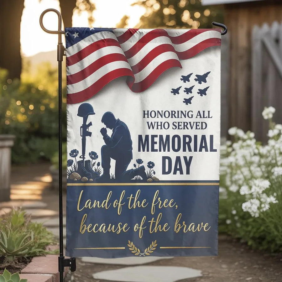 Memorial Day Garden Flag | Honoring All Who Served Kneeling Soldier | Double Sided Polyester | Premium Patriotic Yard Decor Gift