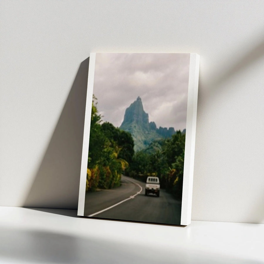 Moorea Mountain Vertical Canvas | Tropical Road Landscape Print | Thick Gallery Wrap Art | Premium Wall Decor Gift for Traveler