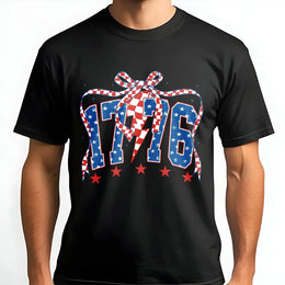 Retro 4th of July T-Shirt | Patriotic Preppy Coquette USA Design | 100% Cotton Premium Tee | Memorial Day Summer Outfit Gift