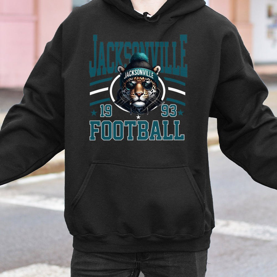 Jacksonville 1993 Football With Cool Jaguar Mascot Wearing A Beanie And Sunglasses Hoodie