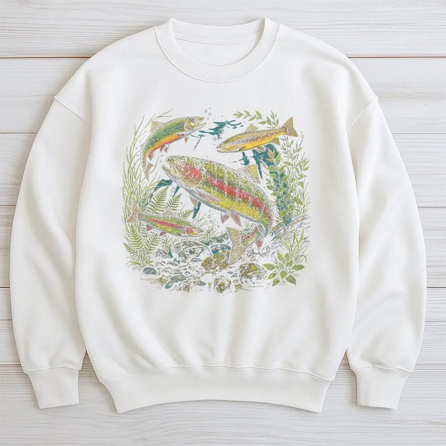 Rainbow Trout Sweatshirt | Vintage 90s River Wildlife Graphic | Cozy Crewneck Pullover | Gift for Angler, Fly Fishing Apparel