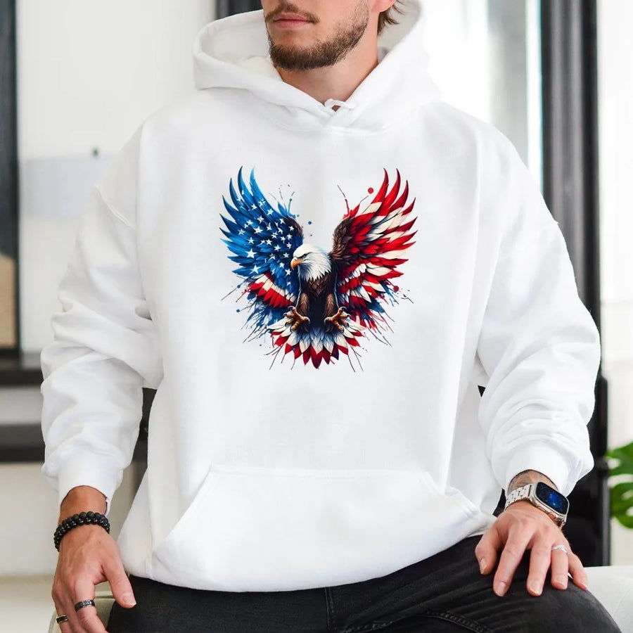 Patriotic Eagle Hoodie | American Flag Graphic Pullover | Soft Cotton Blend | Vintage USA Gift for Men & Women
