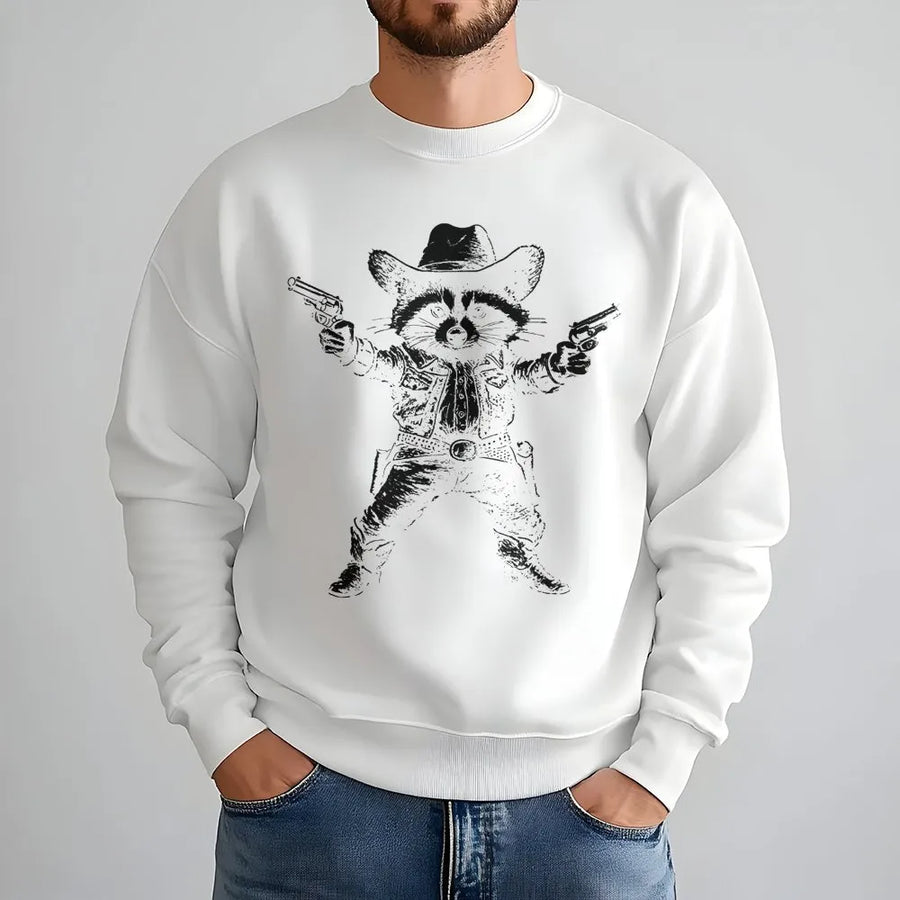 Cowboy Raccoon Sweatshirt | Funny Western Graphic Print | Soft Premium Cotton Blend | Quirky Wild West Animal Lover Gift