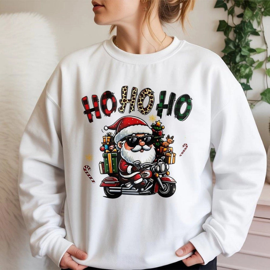 Cool Santa Motorcycle Sweatshirt | Funny Biker Christmas Graphic | Premium Cotton Blend | Unisex Holiday Gift For Men Women