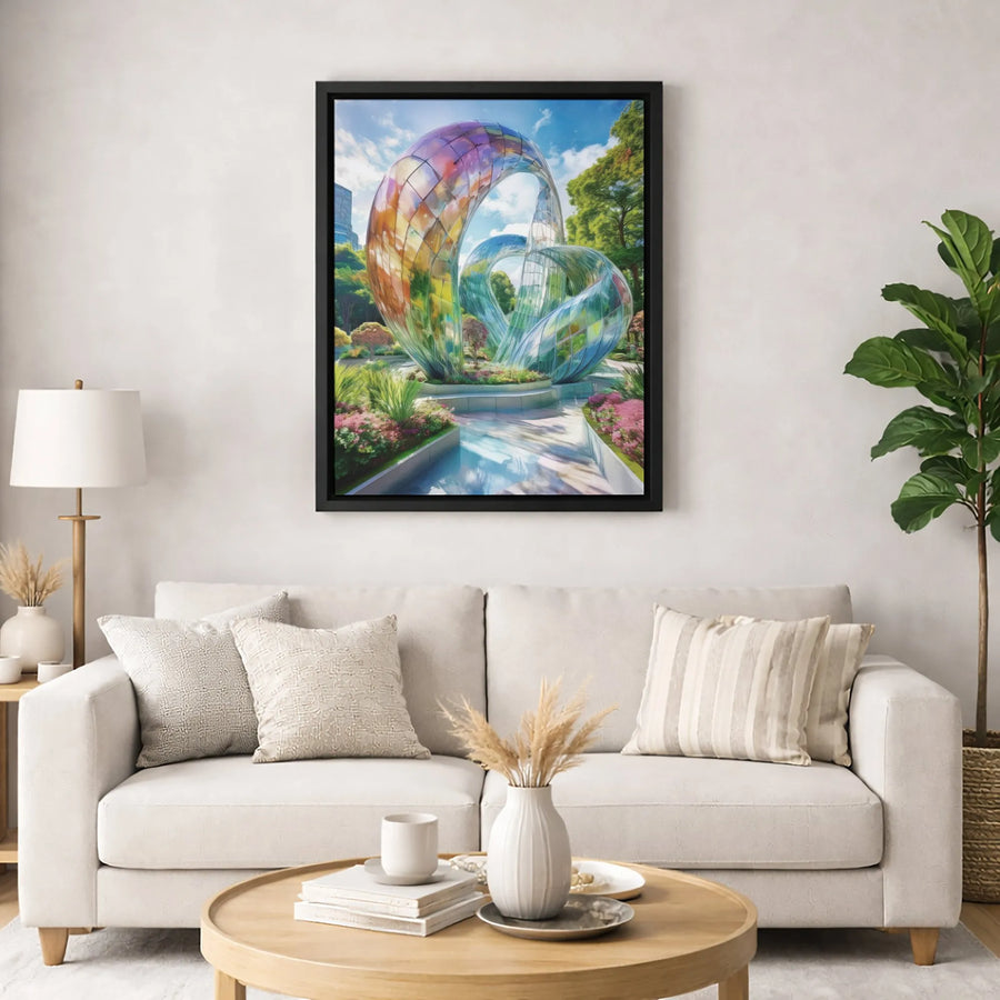 Futuristic Glass Heart Canvas Print | Abstract Urban Garden Wall Art | 1.25 Inch Gallery Wrap | Modern Home Office Decor Gift