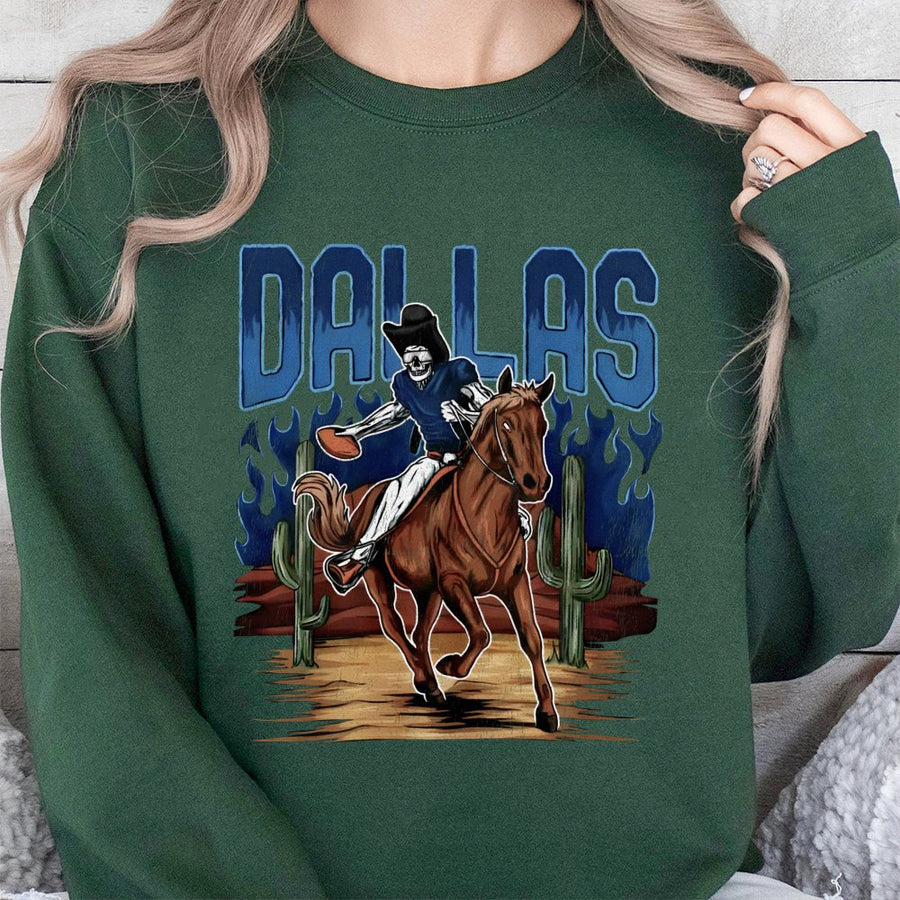 Dallas Skeleton Cowboy Football Player Riding A Horse Sweatshirt