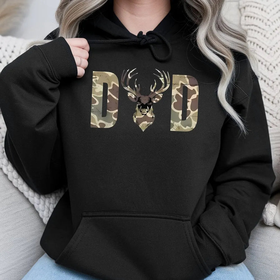 Deer Hunting Dad Hoodie | Camo Deer Antler Graphic | Premium Cotton Blend | Perfect Gift for Outdoorsmen and Father's Day 2026