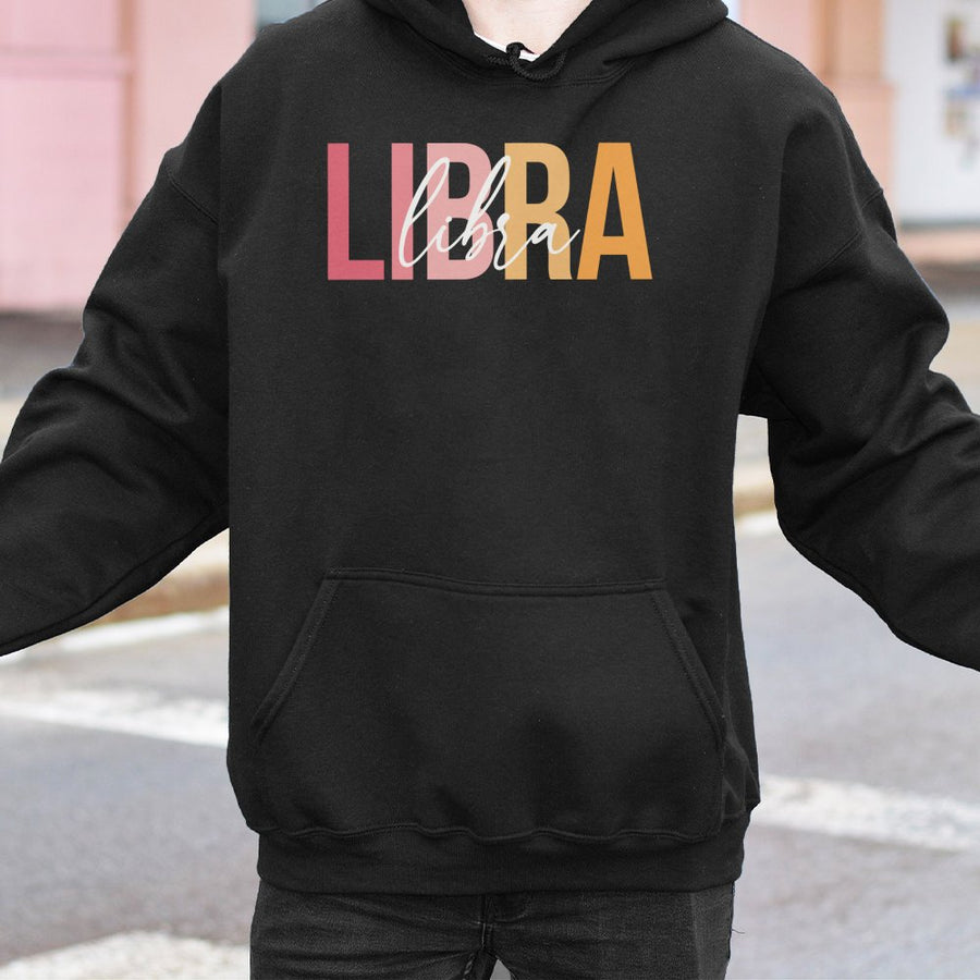 Libra Zodiac Hoodie | Gradient Block Letter Astrology Design | Soft Cotton-Poly Blend | Aesthetic Birthday Gift For Her