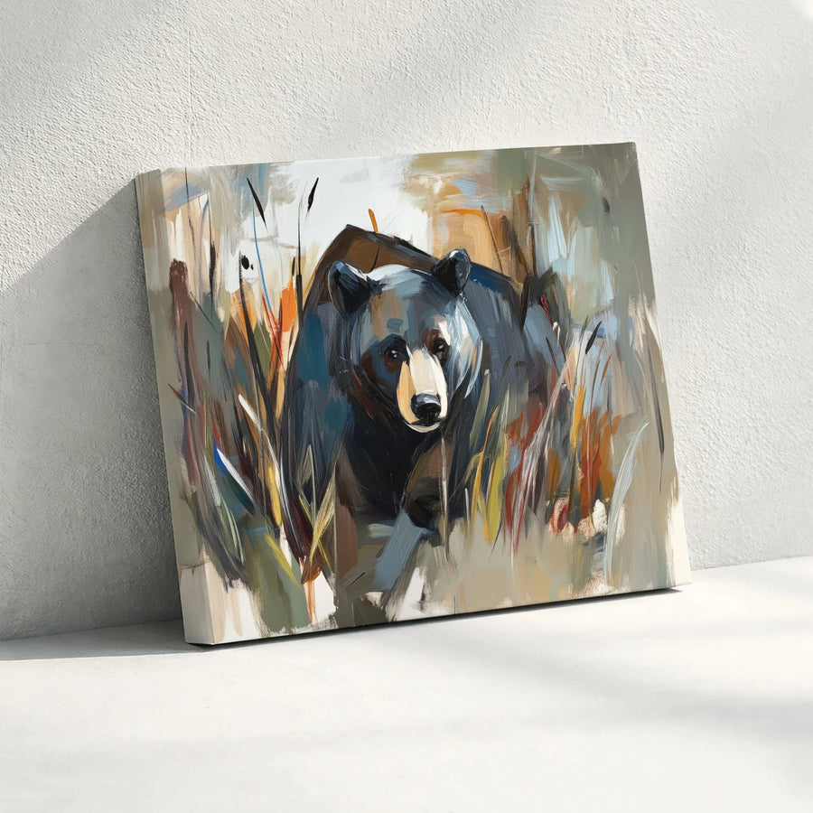 Abstract Black Bear Canvas Wall Art | Rustic Wildlife Forest Painting | Gallery Quality 1.25 Inch Wrap | Premium Nature Gift For Home Decor