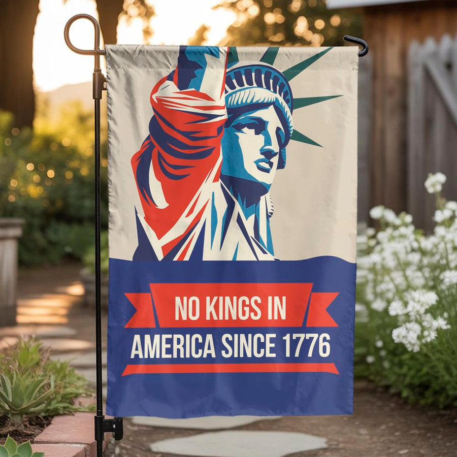 No Kings In America Garden Flag | Statue of Liberty Patriot Decor | Durable Weather-Resistant Polyester | July 4th Independence Day Yard Sign