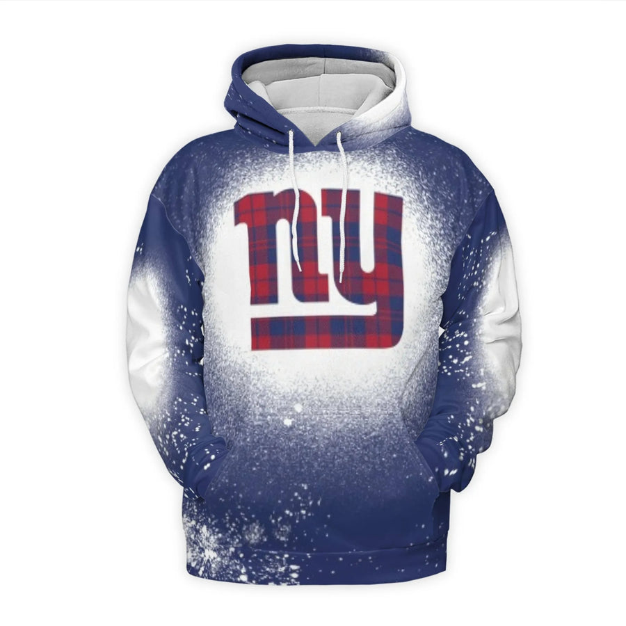 New York Giants Ny Plaid Bleached Effect 3D Hoodie