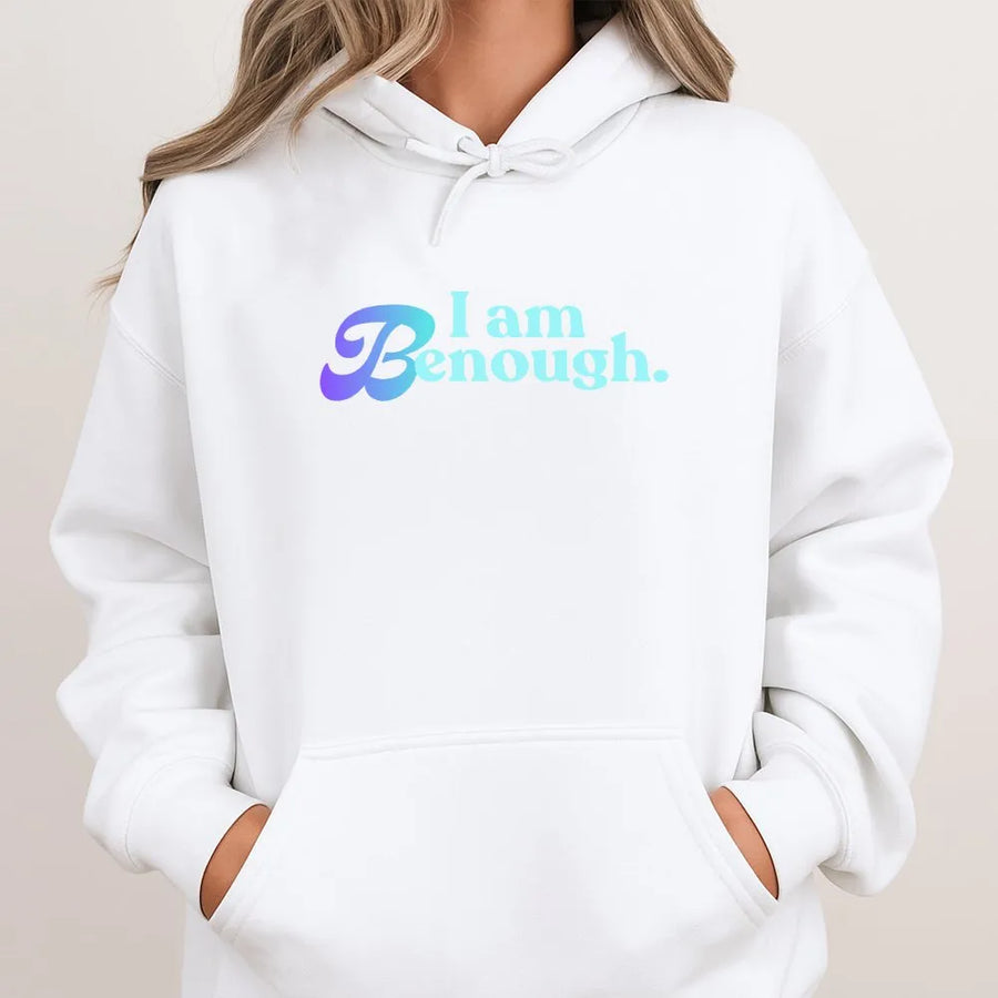 I Am Enough Hoodie | Positive Affirmation Gradient Text | Premium Cotton-Blend Sweatshirt | Cozy Gift For Her Or Him