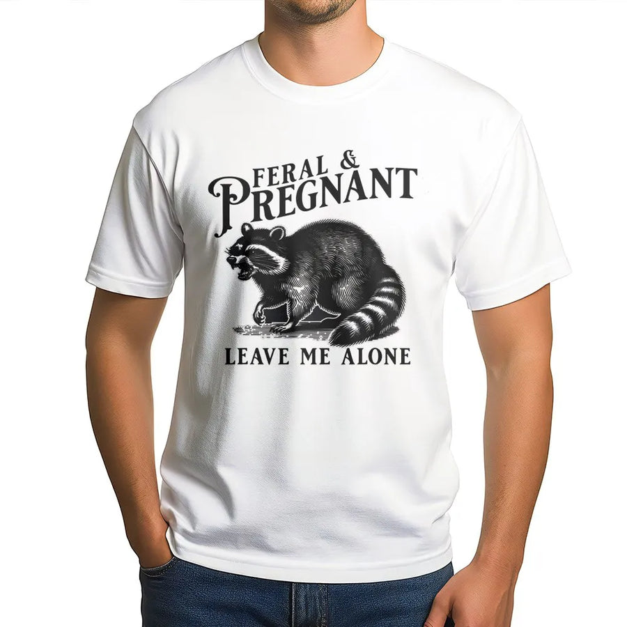 Feral and Pregnant Raccoon T-Shirt | Funny Maternity Humor Crewneck | Premium Cotton Blend | Gift for Expecting Moms, Baby Shower Present