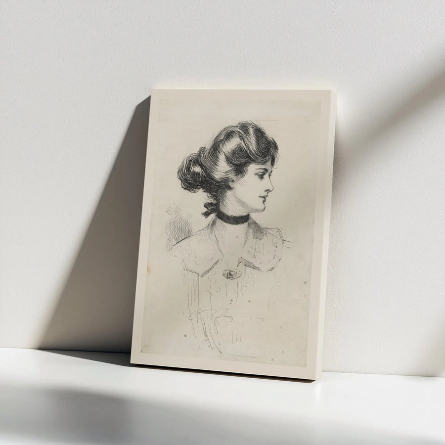 Vintage Woman Sketch Canvas Wall Art | Gibson Girl Style Portrait | Premium Gallery Wrapped Print | Classic Home Decor Gift for Art Lovers
