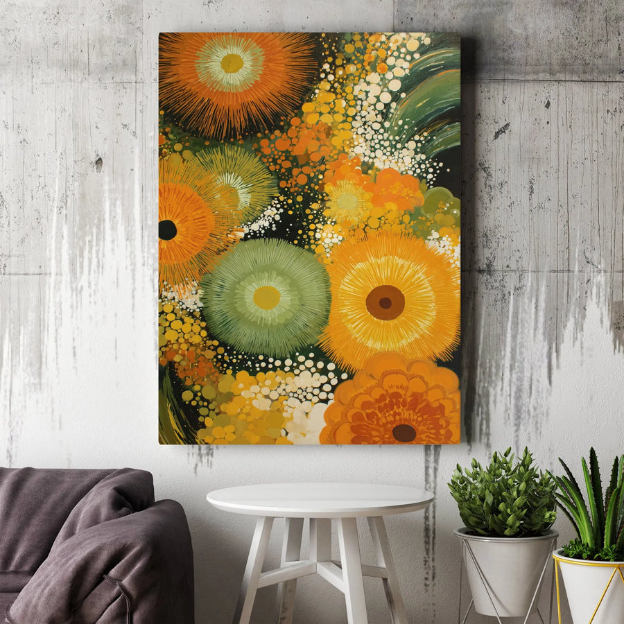 Abstract Floral Vertical Canvas | Retro 70s Botanical Art Print | Premium Thick Gallery Wrapped Canvas | Modern Living Room Wall Decor Gift