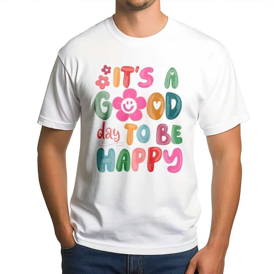 Good Day to Be Happy T Shirt | Retro Smiley Flower Graphic | Premium Cotton Tee | Inspirational Mental Wellness Gift for Her
