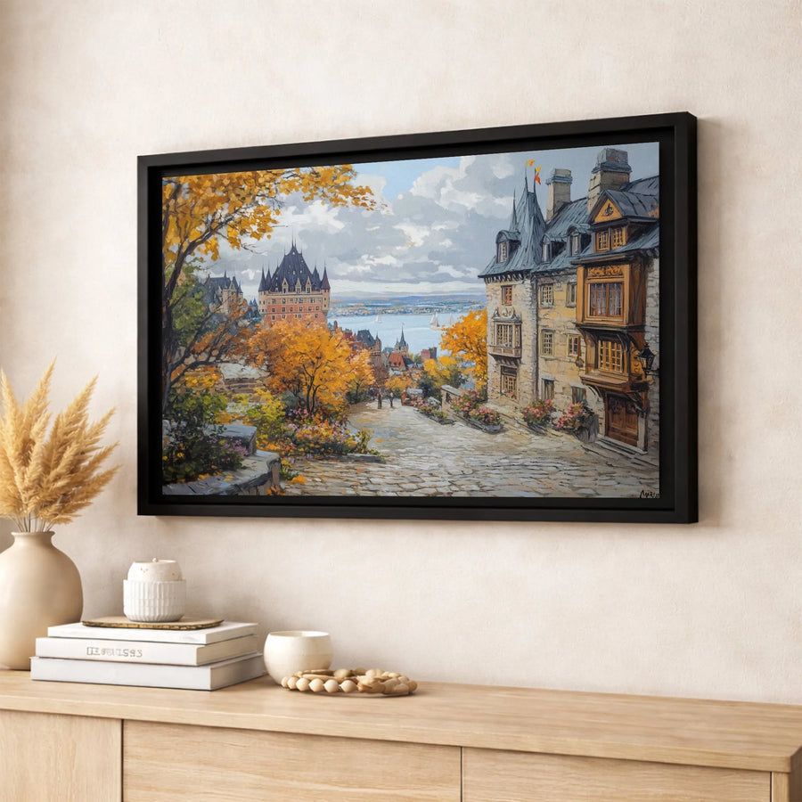 Quebec City Wall Art | Chateau Frontenac Autumn Cobblestone Street | Premium Gallery-Wrapped Canvas | Travel Decor Gift for Canada Lovers