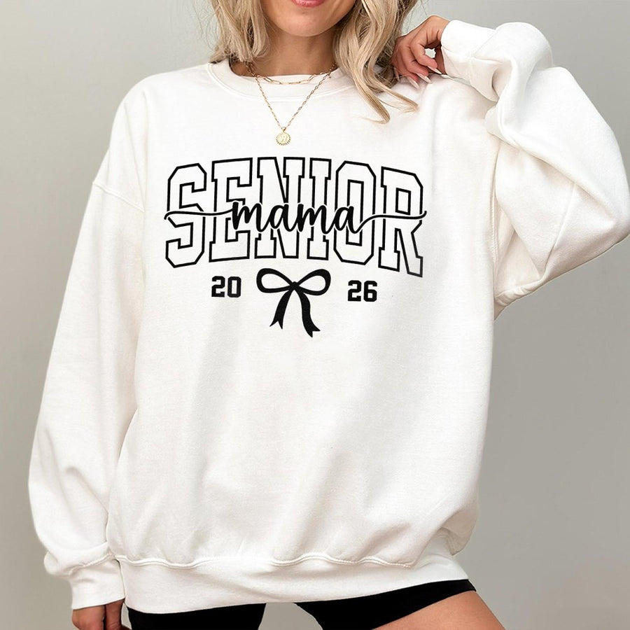 Senior Mama 2026 Sweatshirt | Coquette Bow Graphic Design | Premium Cotton Blend | Gift for Proud Senior Mom Graduation School Spirit