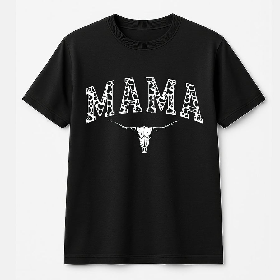 Mama Western T-Shirt | Cow Print Longhorn Graphic | Premium Cotton Unisex Tee | Trendy Country Style Gift For Mom