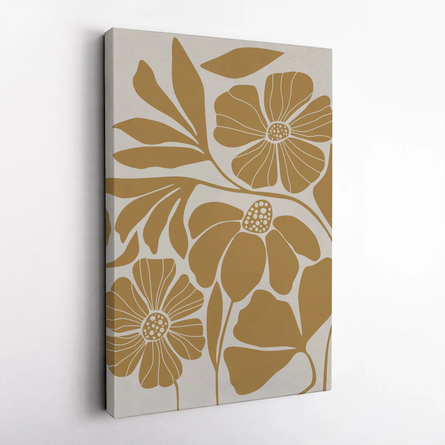 Minimalist Floral Canvas Print | Modern Ochre Botanical Art | Premium Gallery Wrapped Canvas | Modern Home Decor Gift