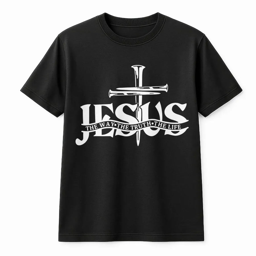 Jesus The Way The Truth The Life T-Shirt | Minimalist Cross Religious Graphic | Soft 100% Cotton Premium Tee | Faith-Based Inspirational Gift For Believers