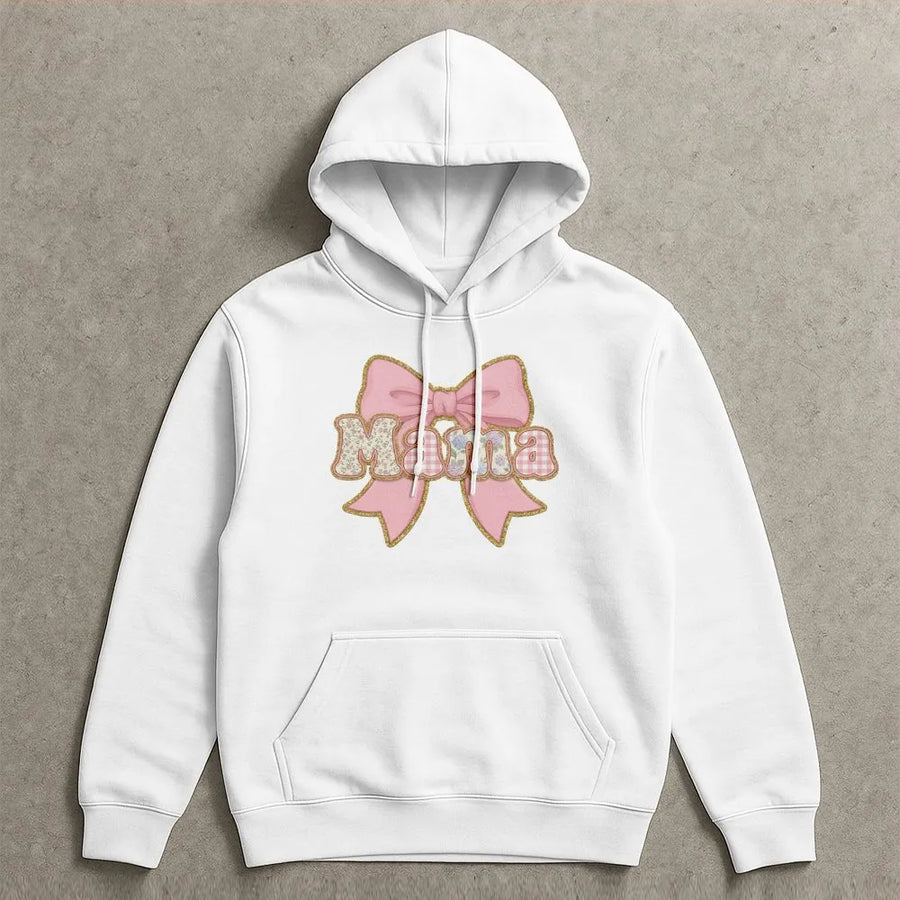 Mama Hoodie with Pink Bow | Cute Floral Gingham Design | Premium Cotton-Blend Sweatshirt | Mother's Day Gift for New Mom