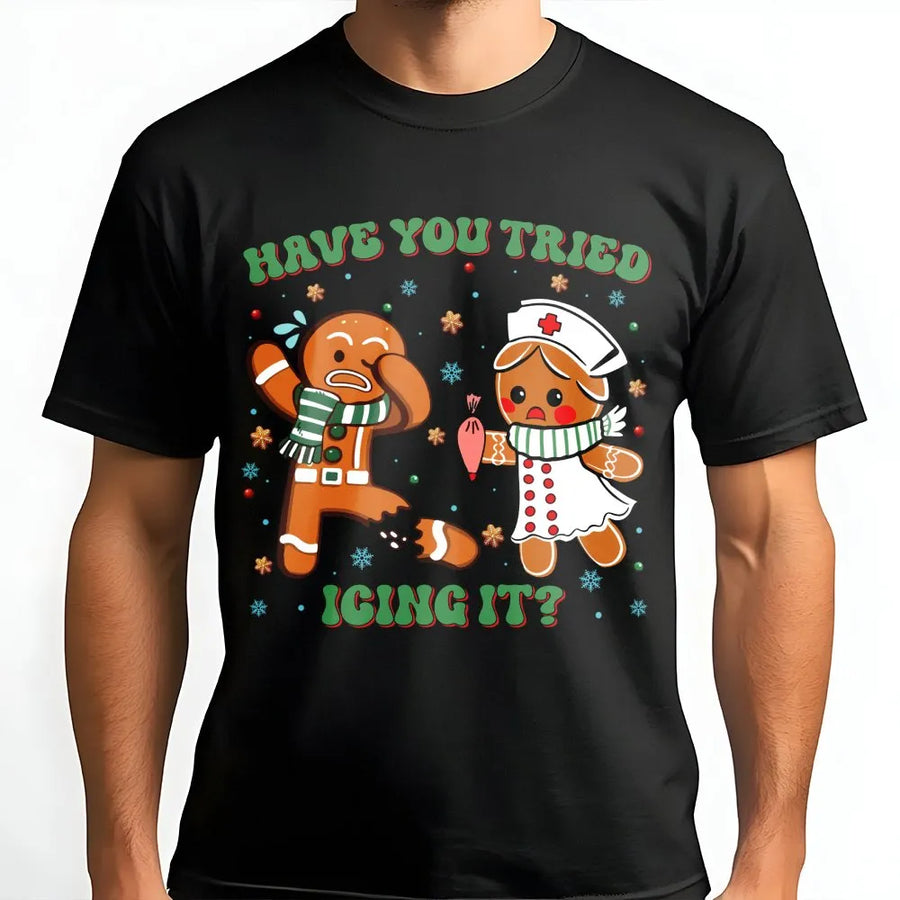 Nurse Christmas T-Shirt | Funny Gingerbread Icing It Medical Pun | Premium Cotton Soft Crewneck | Cute Holiday Gift For Nurses And EMS Staff