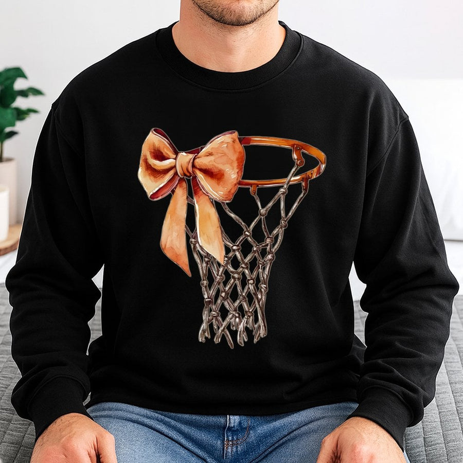 Coquette Bow Basketball Sweatshirt | Watercolor Sports Hoop Design | Premium Cotton Blend | Gift for Basketball Mom & Game Day Fan