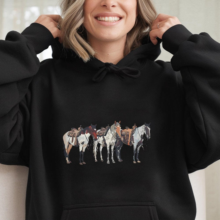 Horse Hoodie | Western Ranch Graphic Print | Soft Cotton Blend Premium Sweatshirt | Gift for Cowgirl and Equestrian Lovers