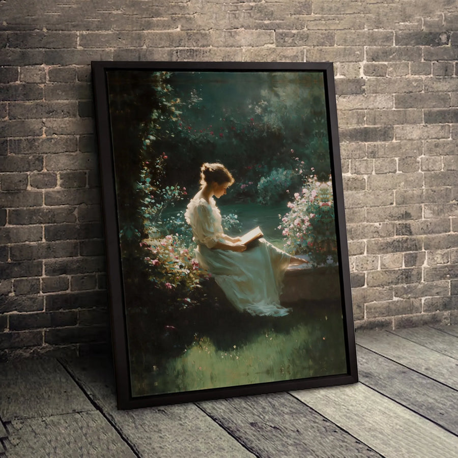Victorian Woman Reading Canvas Art | Impressionist Flower Garden Print | Gallery-Quality 1.25 Inch Profile | Elegant Home Decor Gift