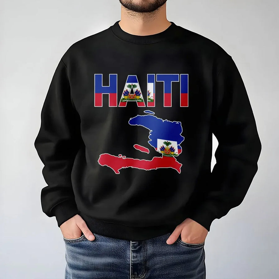 Haitian Flag Sweatshirt | Haiti Map Patriotic Graphic | Premium Cotton Unisex Tee | Haitian Pride Flag Day Gift