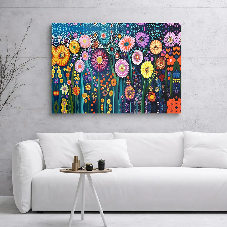 Abstract Floral Canvas Wall Art | Vibrant Pointillism Garden Print | Premium 1.25 Inch Gallery Wrap | Modern Home Decor Gift