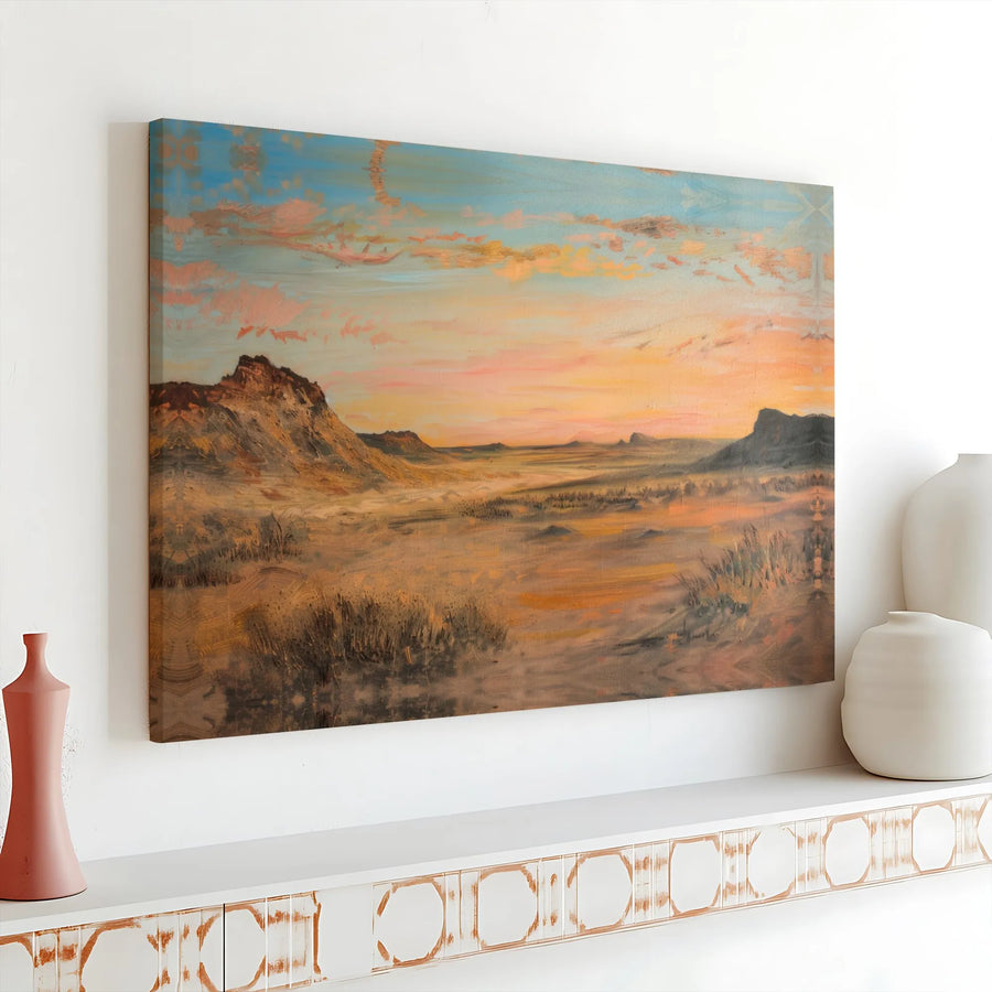 Southwestern Desert Landscape Canvas Wall Art | Mesa Sunset Oil Painting Print | Gallery Wrapped Premium Decor | Nature Lover Living Room Gift