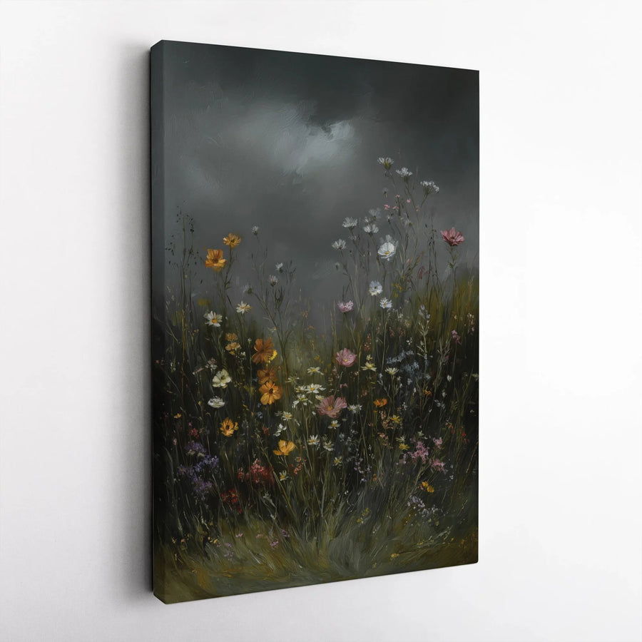 Moody Wildflower Field Canvas Wall Art | Stormy Meadow Botanical Print | Gallery Quality Fade-Resistant | Farmhouse Home Decor Gift